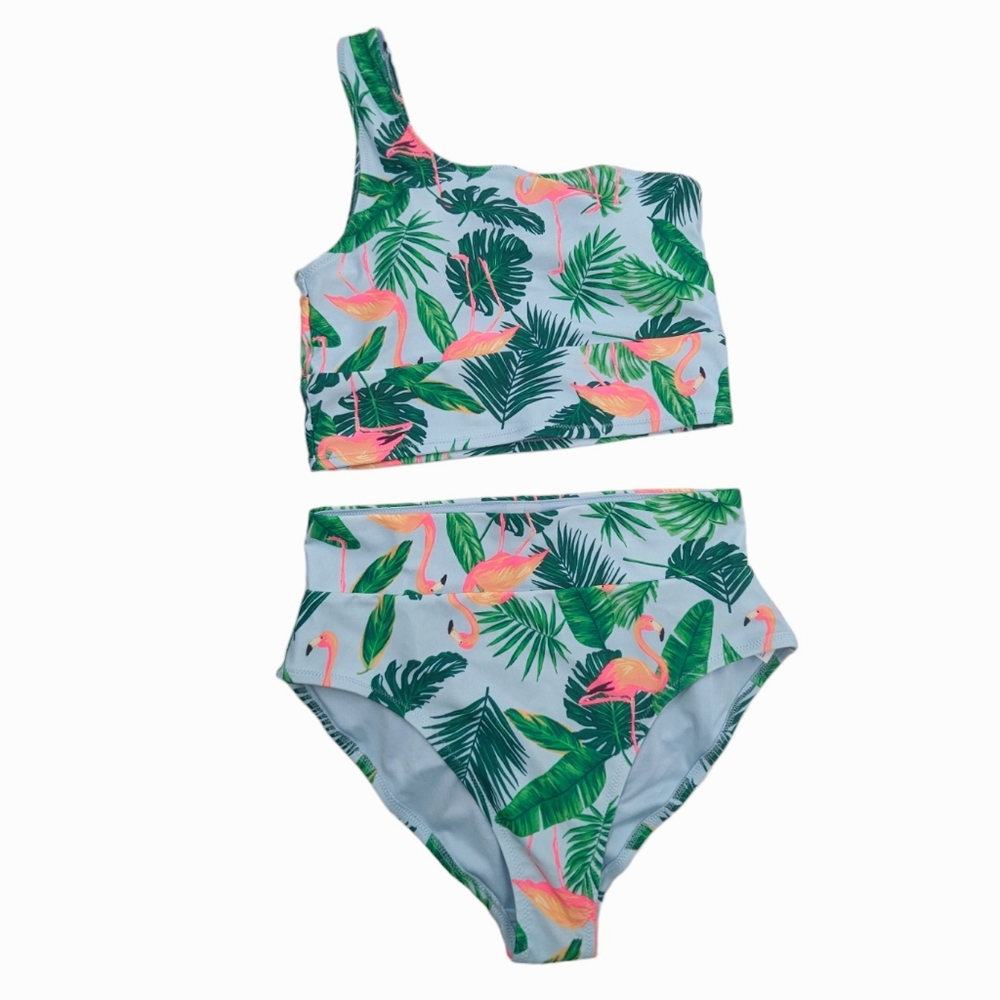 OLD NAVY One Shoulder High Waist Flamingo Palm Print Bikini NWT Sz S